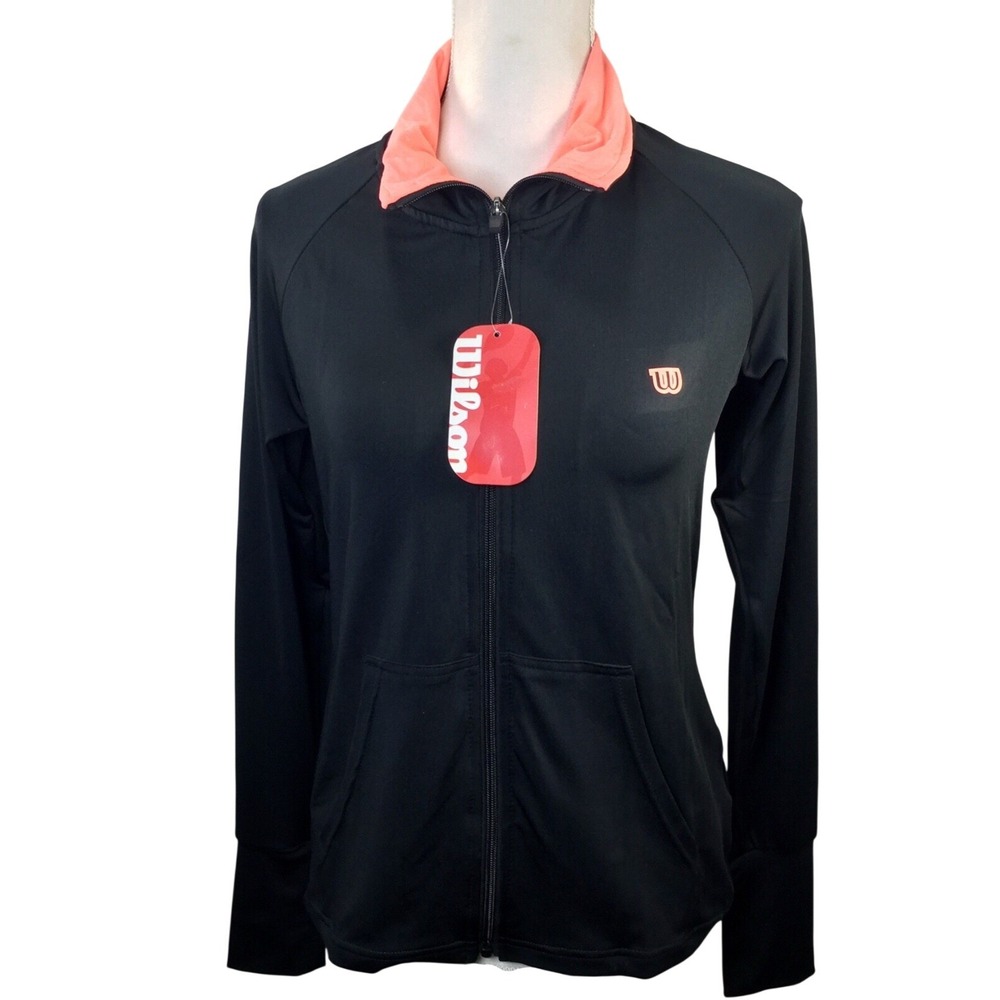 NWT Wilson Black Zip Workout Jacket‎ Woman's Size S Coral Salmon Collar New